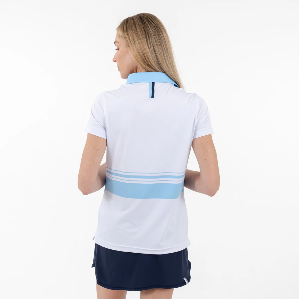 Cornelia Stripe Performance Polo Women's Short Sleeve Performance Polo White/Pure Blue 3 Cornelia Stripe Performance Polo Women's Short Sleeve Performance Polo White/Pure Blue