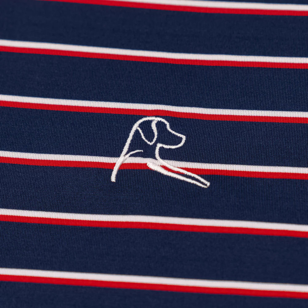 The Old Glory Stripe Men's Short Sleeve Performance Polo Fleet Navy/Classic Red/White